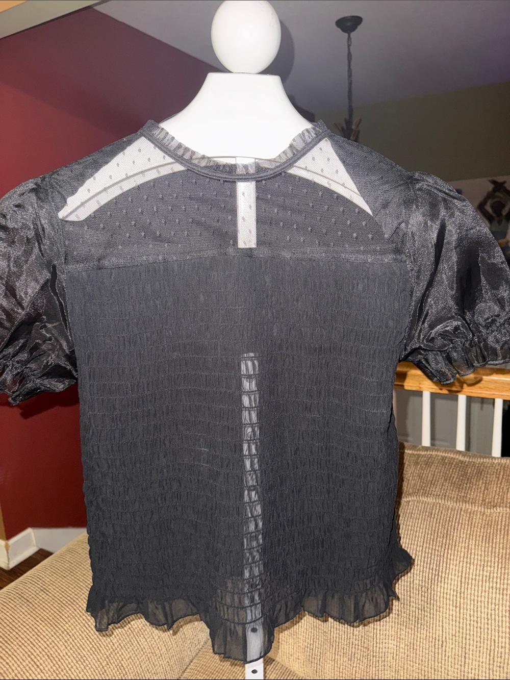 Black Short-Sleeve Sheer Textured Men’s Shirt